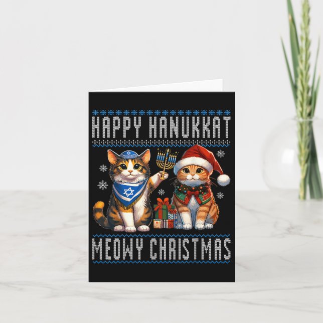 Cartão Cat Felry Natal Feliz Hanukkah Cristão Judeu (Frente)