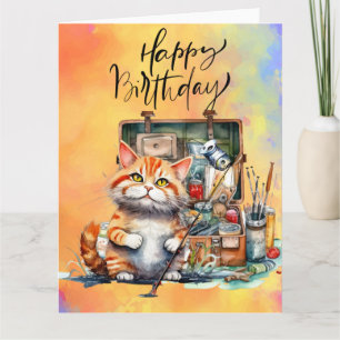 Cartão Cat Fish ama a aquarela de aniversário