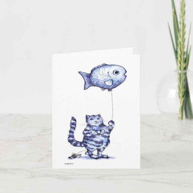 Cartão Cat Flying Fish Get Well card (Frente)