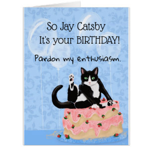 Cartão Cat Funny Senta no Bolo de Aniversário Personaliz