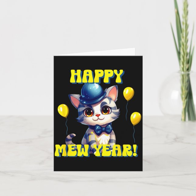 Cartão Cat Happy New Year Mew Year Funny New Years Party  (Frente)