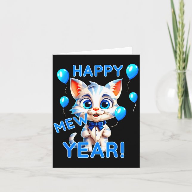 Cartão Cat Happy New Year Mew Year Funny New Years Party  (Frente)