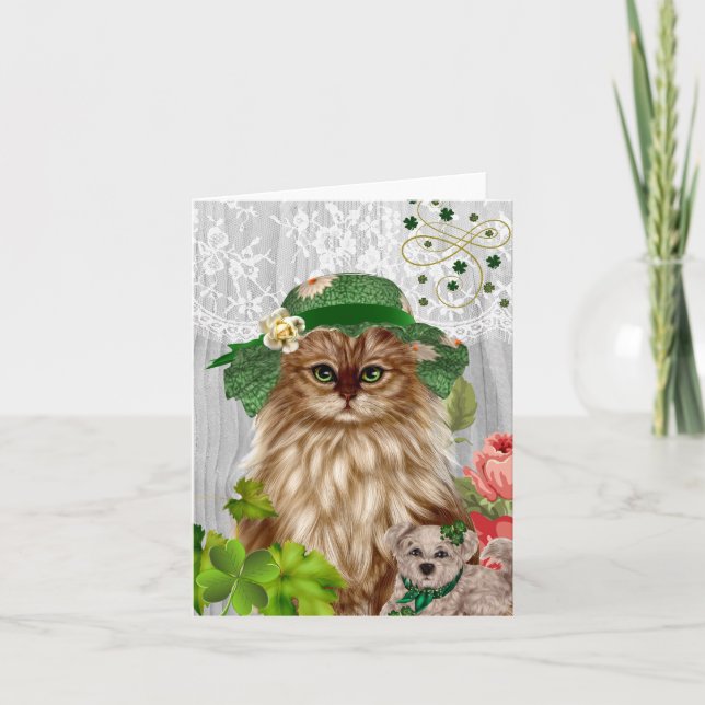Cartão Cat in Hat St. Patrick's Day Notecard (Frente)