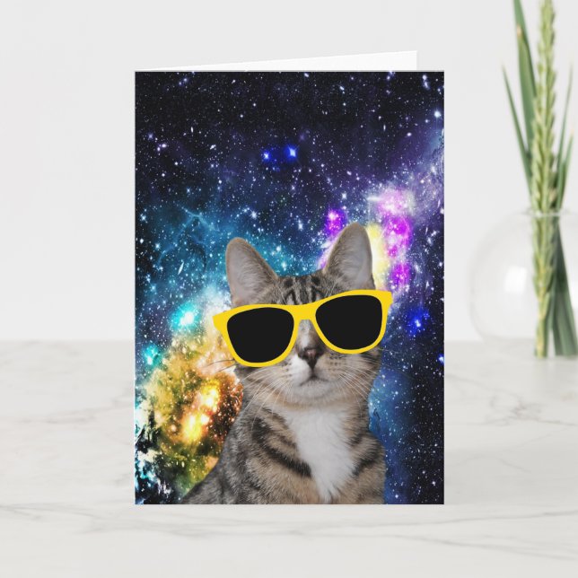 Cartão Cat in Outer Space Greeting Card (Frente)