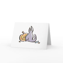 Cat & Jack-O-Lantern Greeting Card {Halloween}