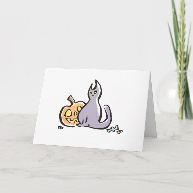 Cartão Cat & Jack-O-Lantern Greeting Card {Halloween} (Frente)