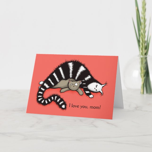 Cartão Cat Madre Protege Seu Dia de as mães Gatinho Com A (Frente)