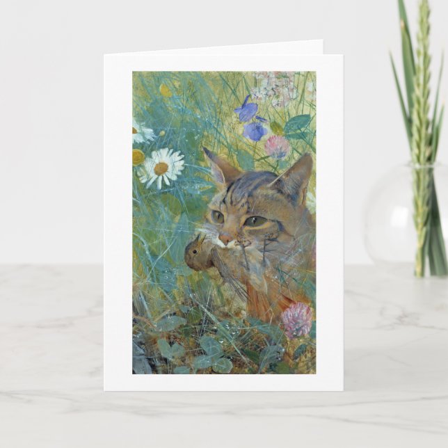 Cartão Cat pegou um pássaro, Bruno Liljefors (Frente)