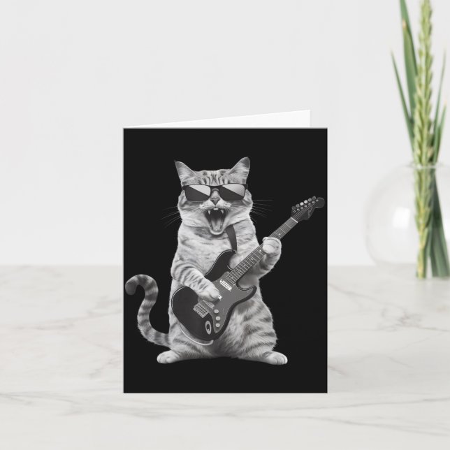 Cartão Cat Playing Guitar Rock Star Rock And Roll Men Wom (Frente)
