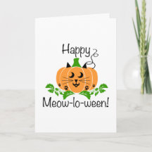 Cat Pumpkin Meow-lo-ween Halloween Card - Blank