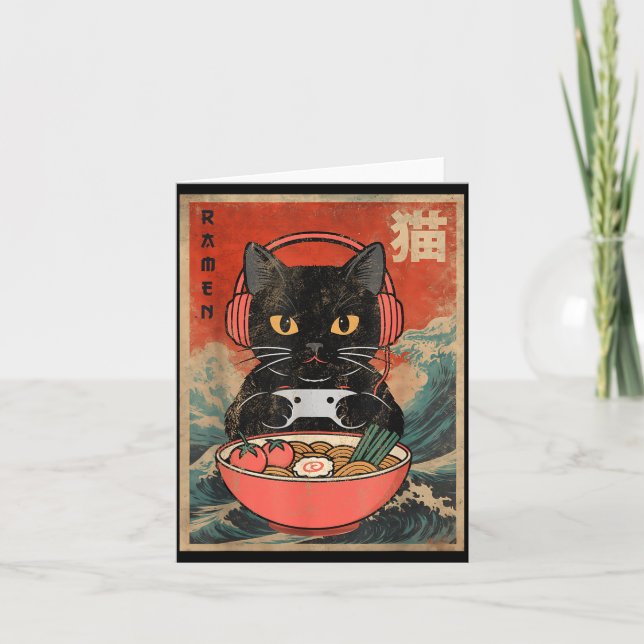 Cartão Cat Ramen Japanese Funny Graphic Kawaii Anime  (Frente)