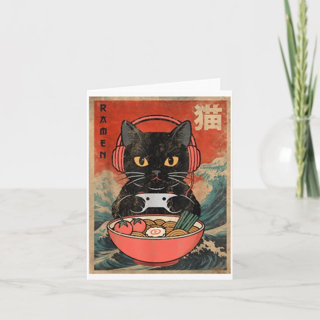 Cartão Cat Ramen Japanese Funny Graphic Kawaii Anime  (Frente)