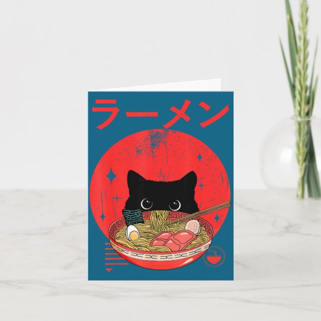Cartão Cat Ramen Japanese Funny Graphic Tees Kawaii Cat A (Frente)