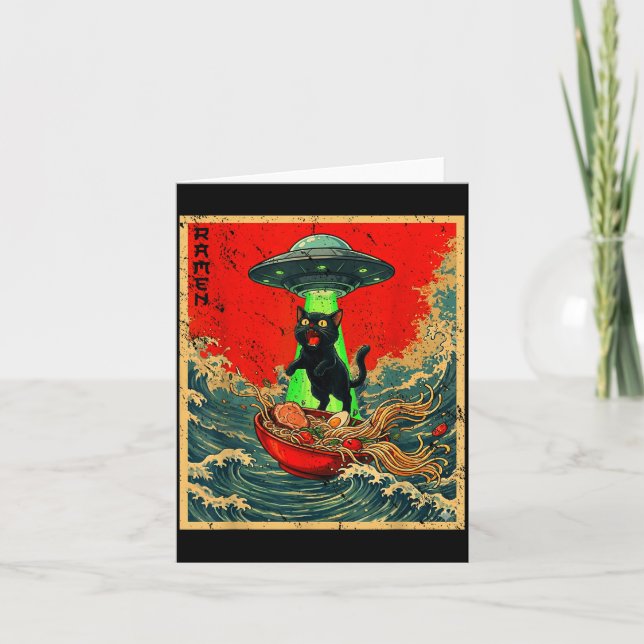 Cartão Cat Ramen Ufo Japanese Anime Graphic Tees Men Wome (Frente)