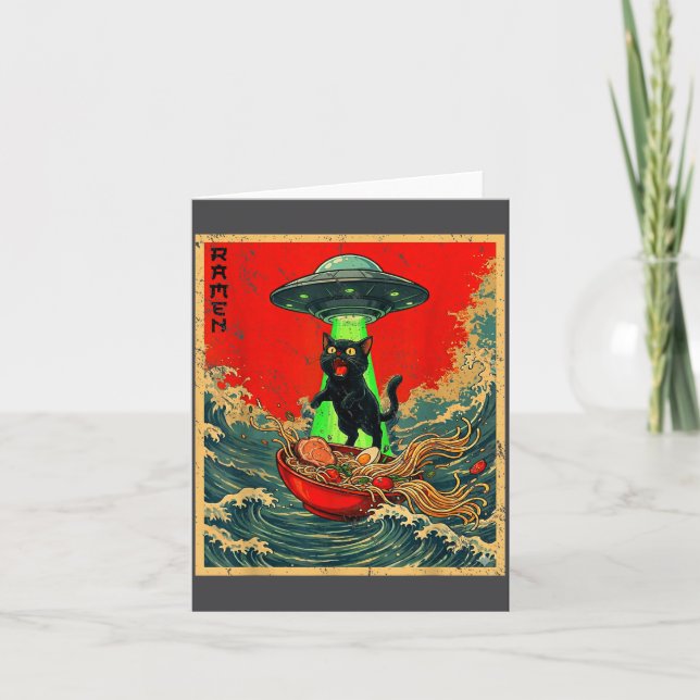Cartão Cat Ramen Ufo Japanese Anime Graphic Tees Men Wome (Frente)