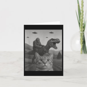 Cartão Cat Selfie Com Alimento De Dinossauro T-rex Pé-Gra