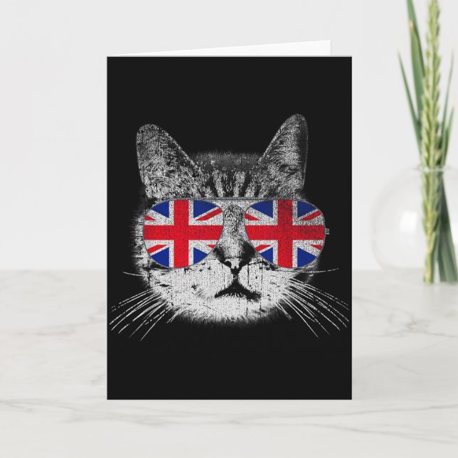 Cartão Cat Shirt Union Jack Flag Country Retro England Br (Frente)