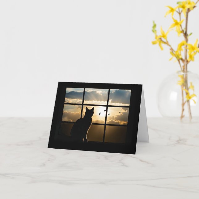 Cartão Cat Sympathy Loss of Cat with Beautiful Silhouette (Flor Amarela)