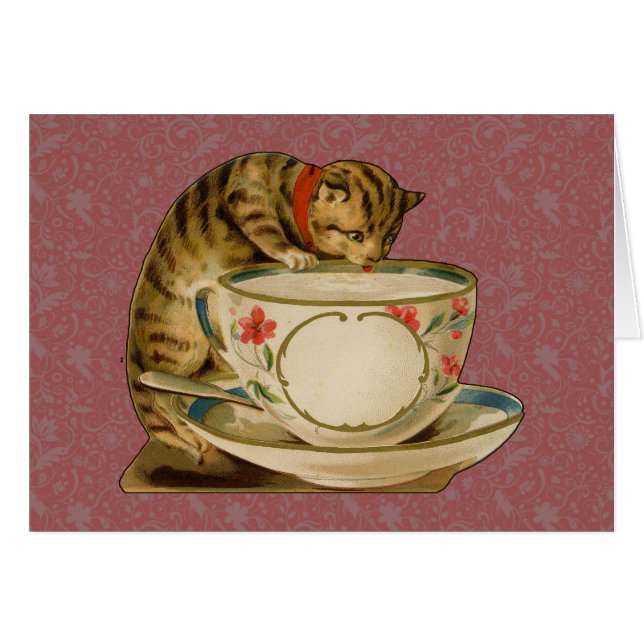 Cartão Cat Teacup Cute Vintage Victorian (Frente Horizontal)