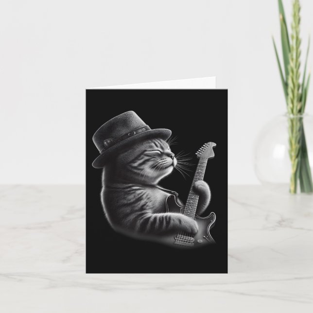 Cartão Cat Tocando Violão - Gato de Violão Engraçado (Frente)