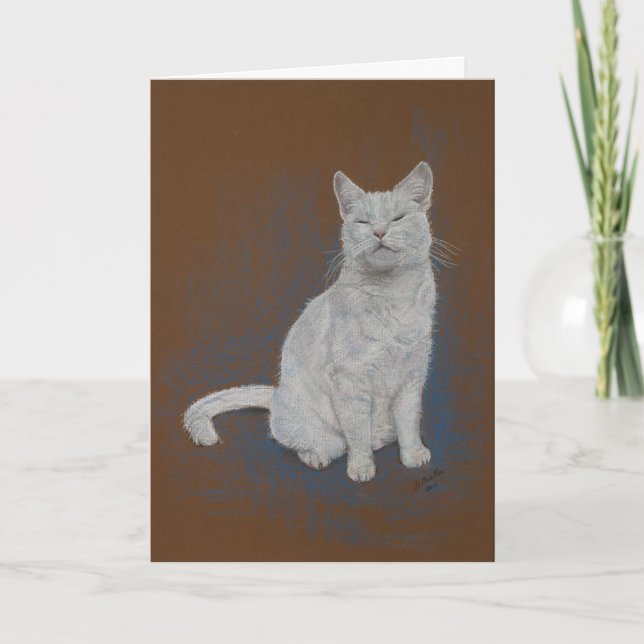 Cartão cat, white, Happy Birthday, fine art (Frente)