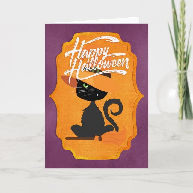 Cartão Cat Witch Happy Halloween (Frente)