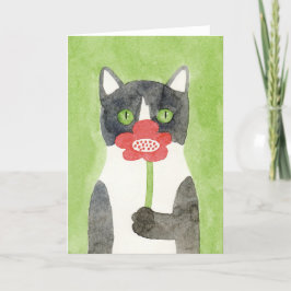 Cartão Cat with Flower Note Card