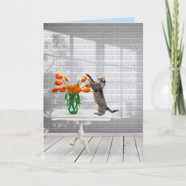 Cartão Cat with Orange Tulips Name Day Card (Frente)