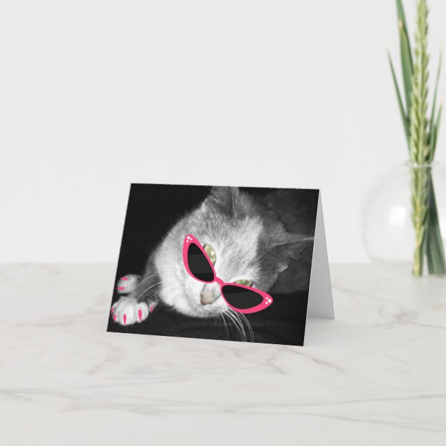 Cartão Cat With Pink Sunglasses & Claws Notecard (Frente)
