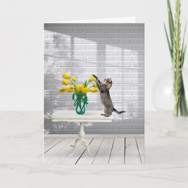 Cartão Cat with Yellow Tulips Mother's Day Card (Frente)