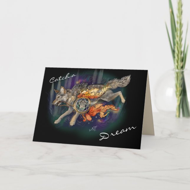Cartão Catch a Dream, Wolf Dreamcatcher~ Greeting Cards (Frente)