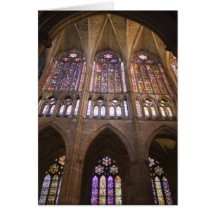 Cartão Catedral de Leão, janelas de vitral interior
