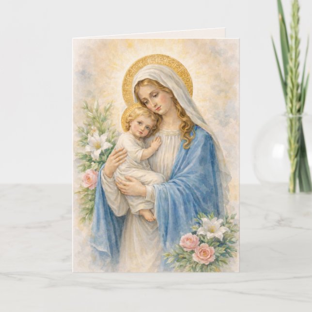 Cartão Catholic Mary and Jesus Religious Birthday Card (Frente)