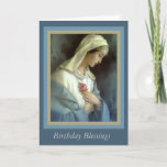 Cartão Catholic Religious Virgin Mary with Rose<br><div class="desc">This is a beautiful religious traditional image of the Blessed Virgin Mary holding a rose,  known as Rosa Mystica.  The text can be changed for any occasion.</div>