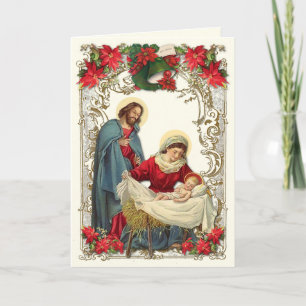 Cartão Católico Natal Jesus Mary Joseph Rosary