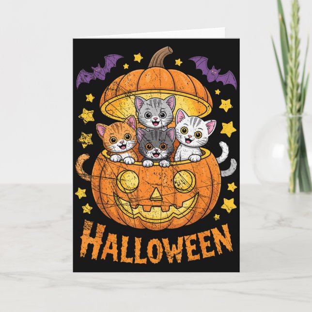 Cartão Cats In Pumpkin Cute Halloween Kitties Funny  (Frente)