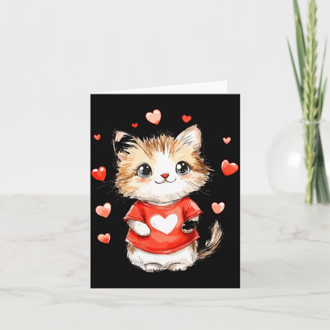 Cartão Cats Lover Heart Girls Kitten Valentine’s Day Wome (Frente)