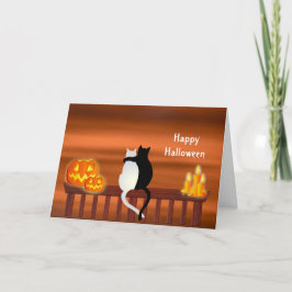 Cartão Cats Pumpkins Vela Halloween