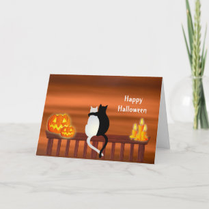 Cartão Cats Pumpkins Vela Halloween