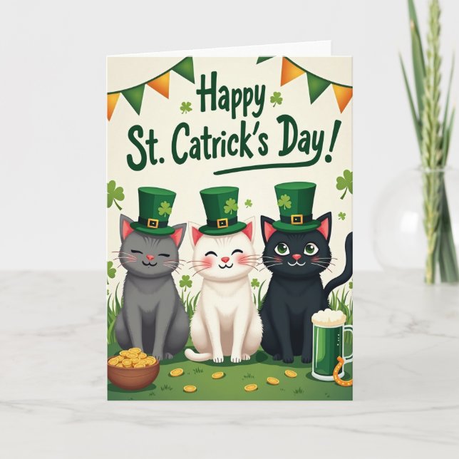Cartão Cats St Catricks Day Fun Card (Frente)