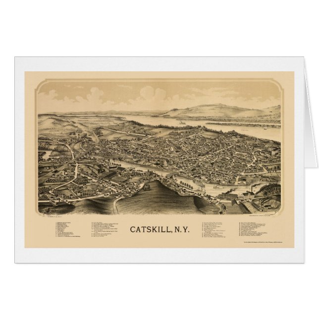 Cartão Catskill, mapa panorâmico de NY - 1889 (Frente Horizontal)