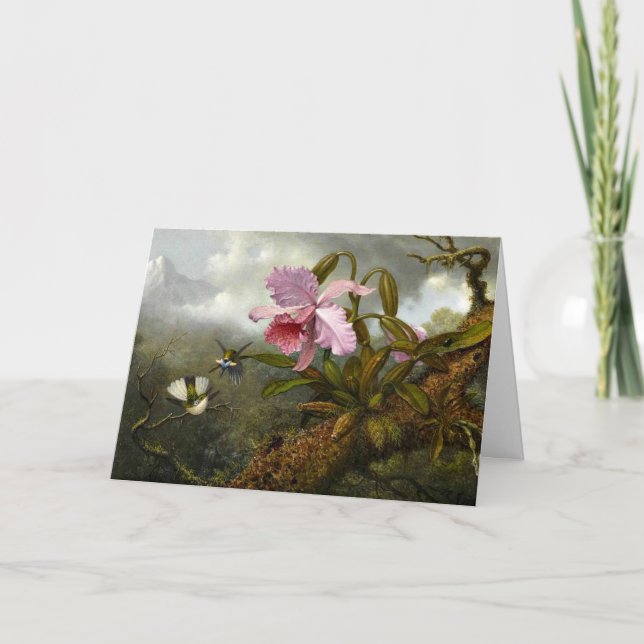 Cartão Cattleya Orchid, Two Hummingbirds and a Beetle (Frente)