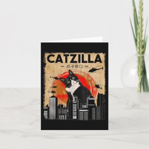 Cartão Catzilla Antigo - Gato de Tuxedo Engraçado e Gatin