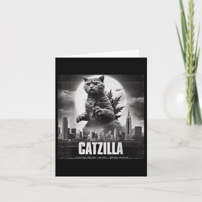 Cartão Catzilla Cat Art Japonês Engraçado (Frente)