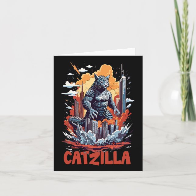 Cartão Catzilla Cat City Skyline Funny (Frente)