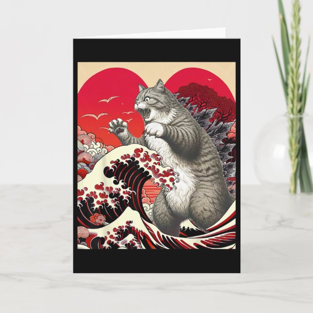 Cartão Catzilla Cat Valentine Japanese Art Funny Cat Gift (Frente)