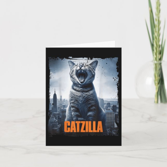 Cartão Catzilla Roaring Over City Skyline Cat Monster Kit (Frente)