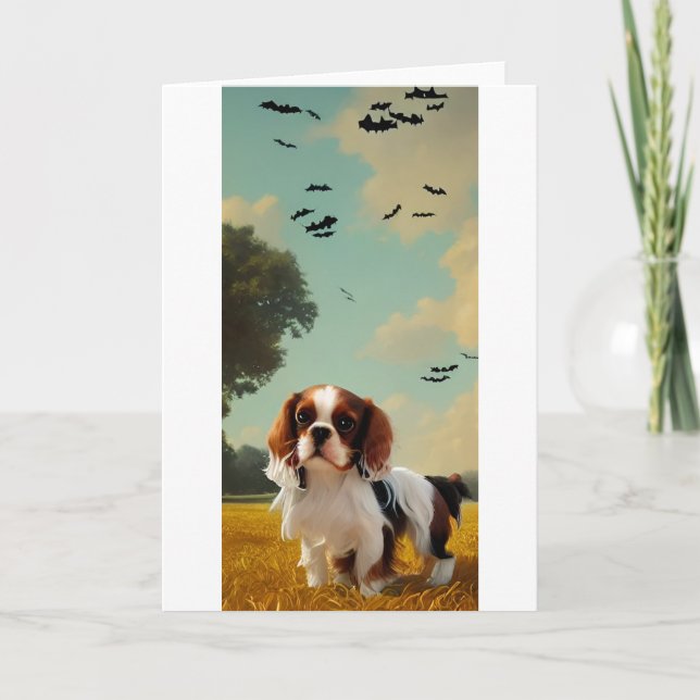 Cartão cavaleiro charles spaniel halloween AI (Frente)