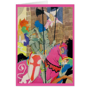 Cartão cavaleiro medieval em cavalo