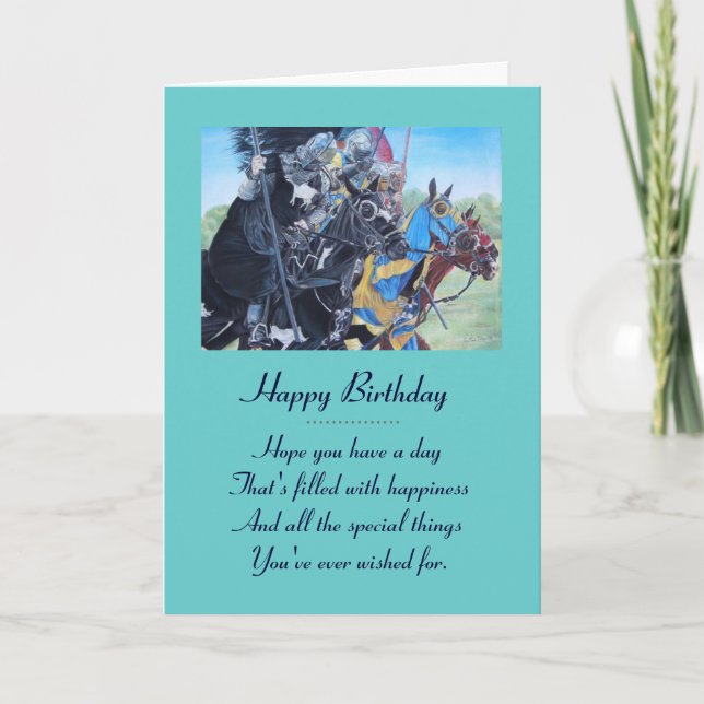 Cartão cavaleiros medievais joujando em cavalos arte hist (Frente)